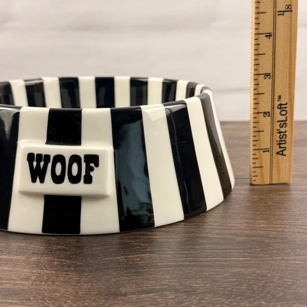 Jonathan Adler Vice Woof Pet Bowl Black White Striped Ceramic Dog Bowl